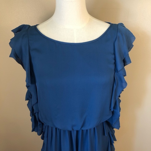 NWT Tibi Silk Royal Blue Ruffle Blouson Sleeveless Mini Formal Dress Size 8 - Picture 2 of 11